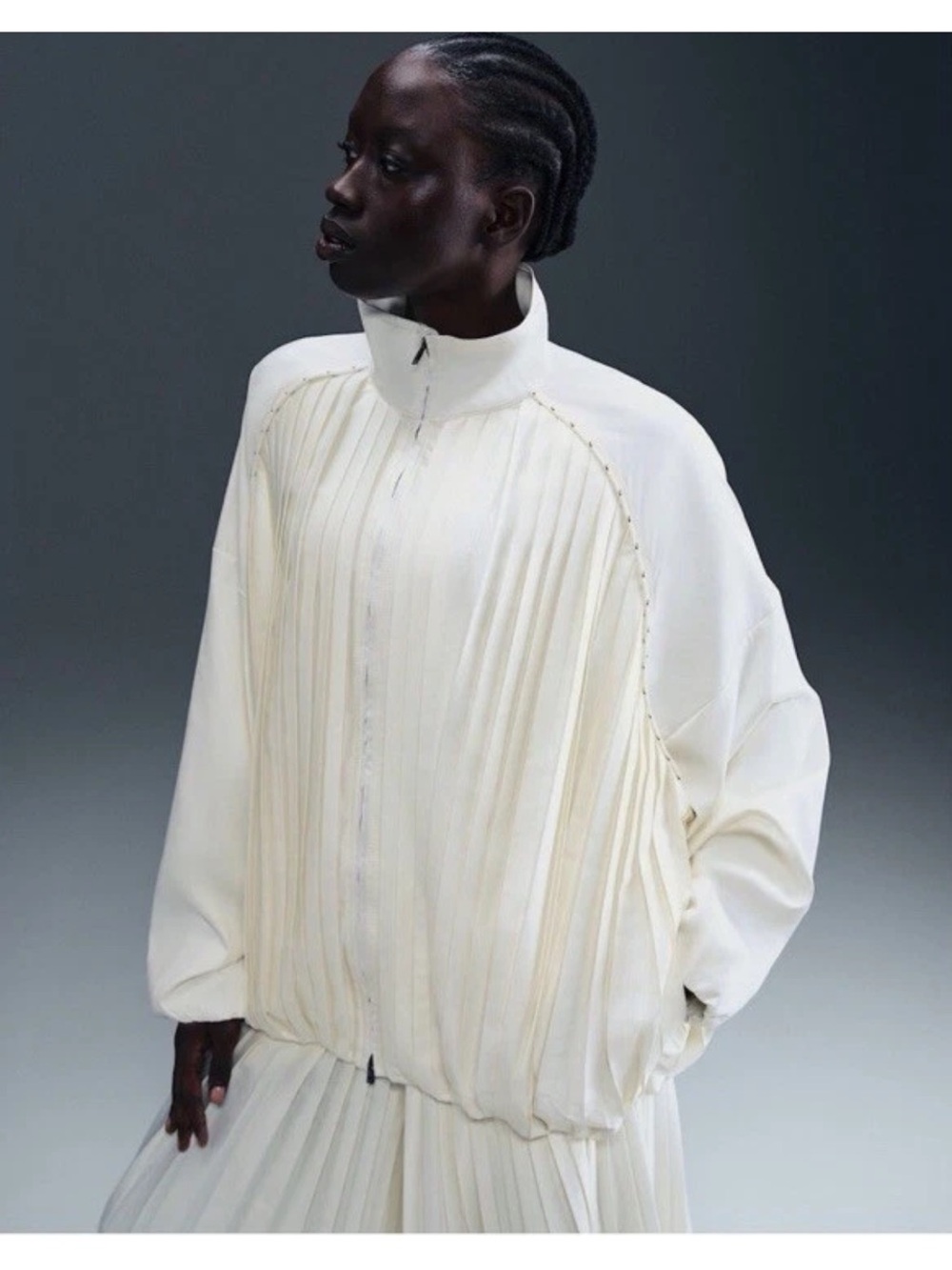Nike off white satin pleated track jacket M